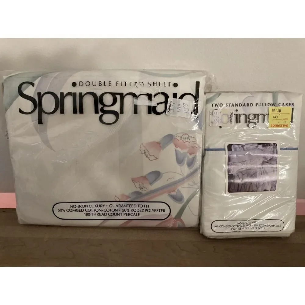 Springmaid double fitted sheet + 2 pillow cases NWT dreambirds pink cottage core
